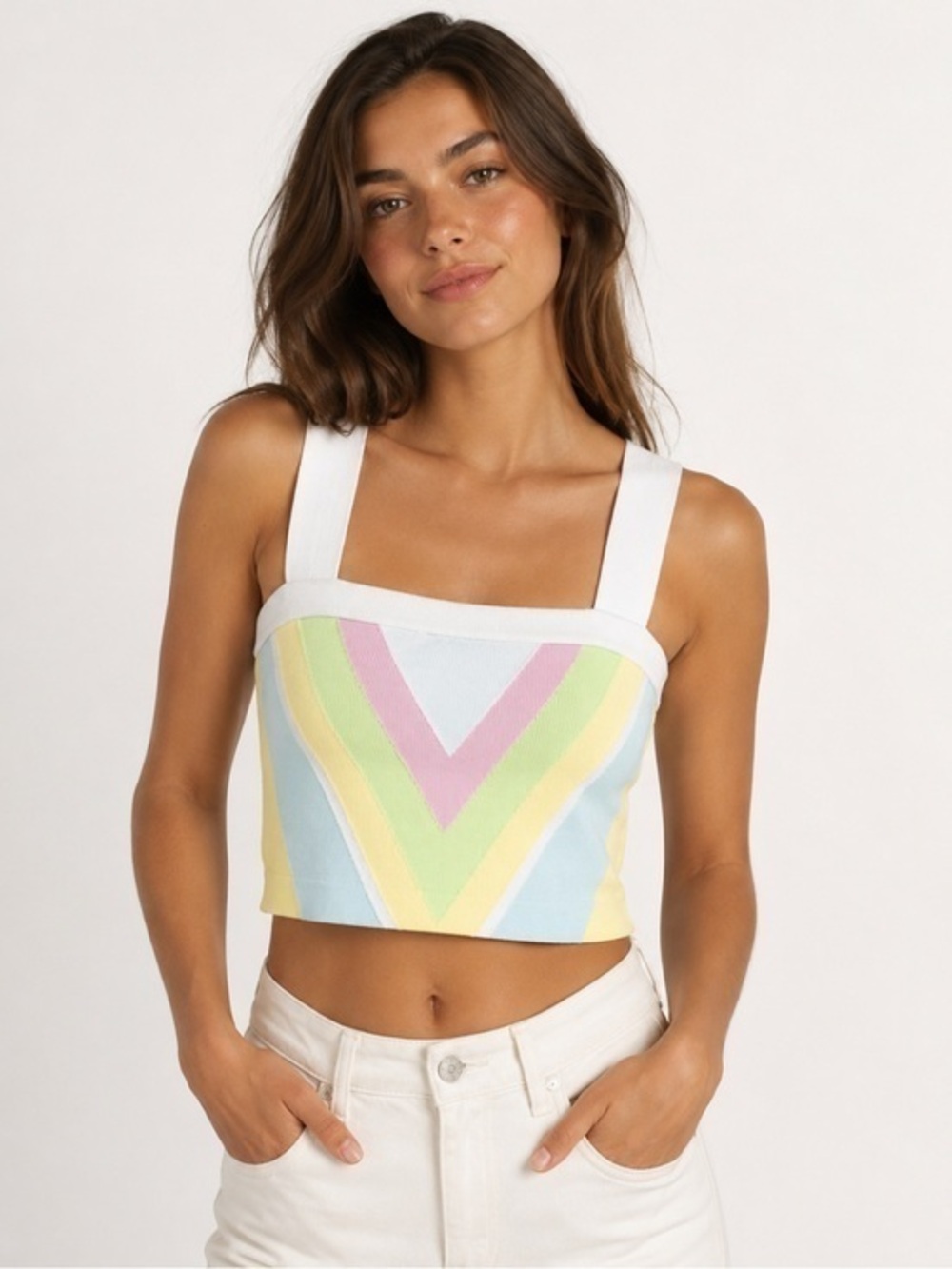 Allison New York Pastel Chevron Knit Crop Top Size L NWT